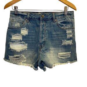 Easel Los Angeles Women’s 100% Cotton Distressed Denim Button fly Shorts sz M